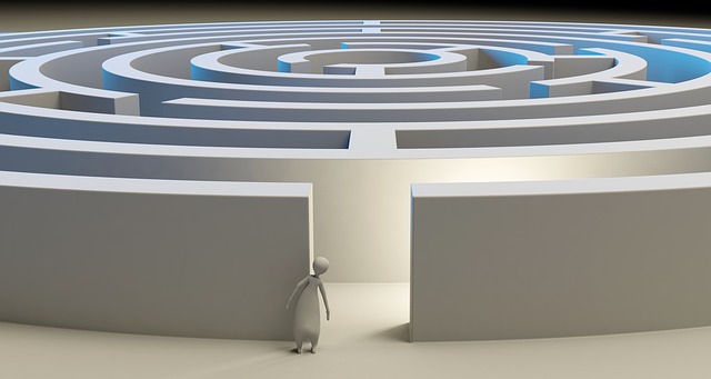 Figure looking into a large circular maze